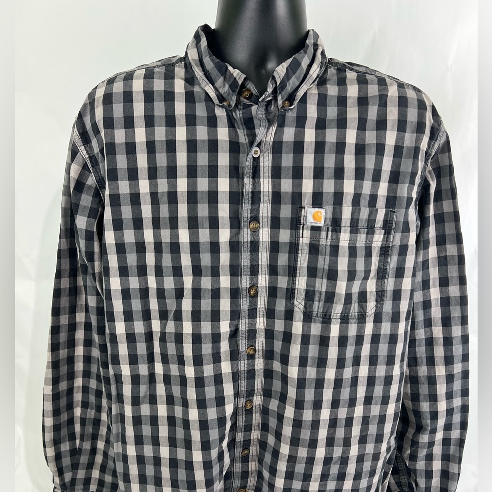 Carhartt Button Front Checkered Black and Gray Shirt Men’s XL - Picture 1 of 6